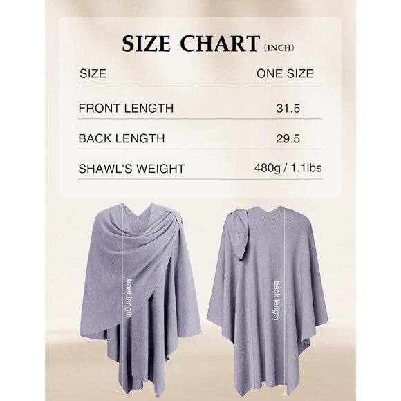 Women's 1-dark Lilac Cross Front Poncho Sweater Wrap Knitted Elegant Shawls Cape - Picture 4 of 5